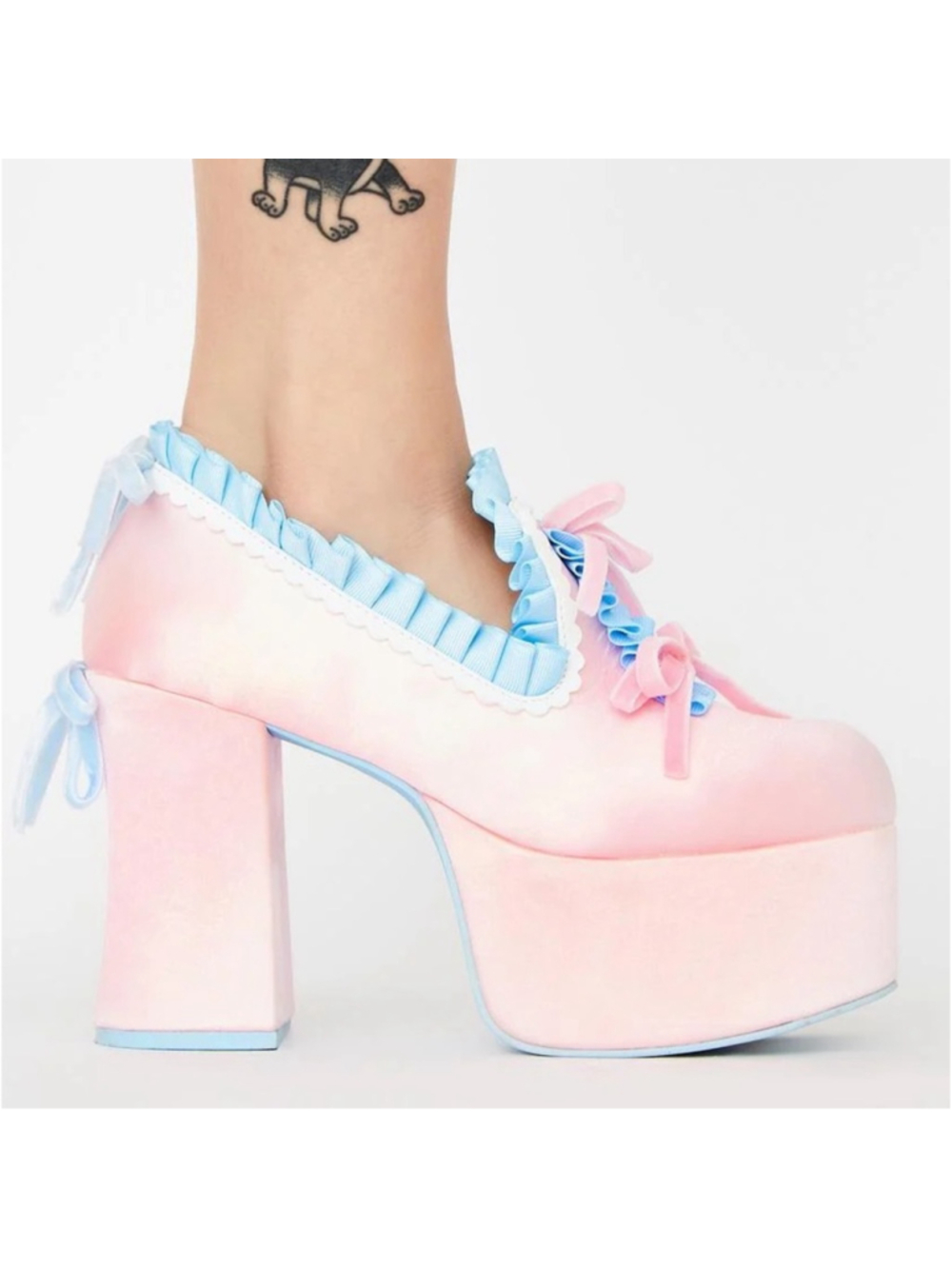 Dolls Kill Sugar Thrillz Bisous Pastel Satin Platform Ruffle Bow Platforms US 9 - Picture 3 of 13